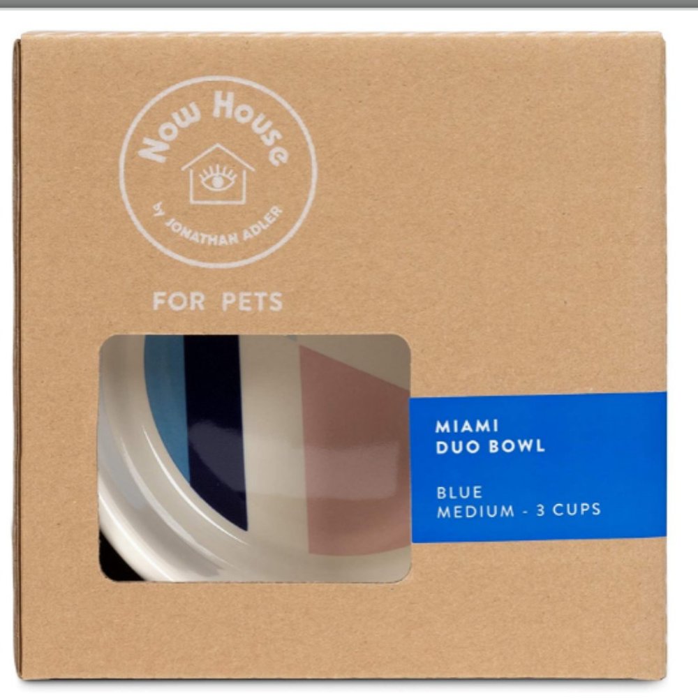 Jonathan Adler Now House Blue Miami Duo Bowl pet dog size Medium nwt - Picture 10 of 11